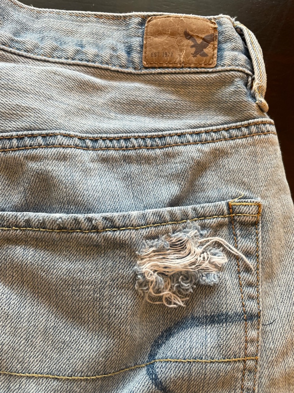 AE Light Wash Distressed Women's Denim Shorts - Picture 4 of 5